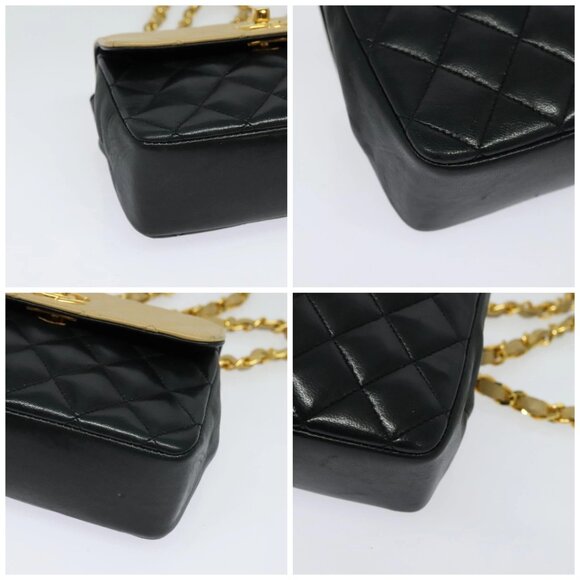 CHANEL Matelasse Chain Shoulder Bag Lamb Skin Beige Gold black CC Auth PP908 - Picture 15 of 16